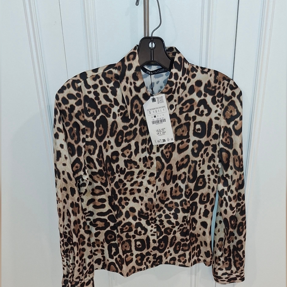 Zara Leopard Print Shirt in Beige and Brown Bkack